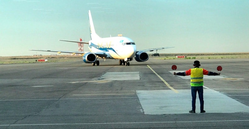 Plane flight from Almaty to Ust-Kamenogorsk.