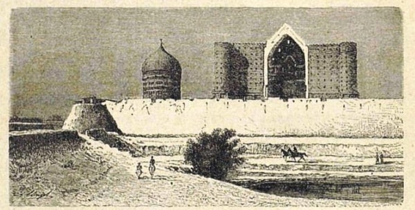 Ahmed Yassavi mausoleum in Turkestan. Photo of the end of the XVIIIth century.