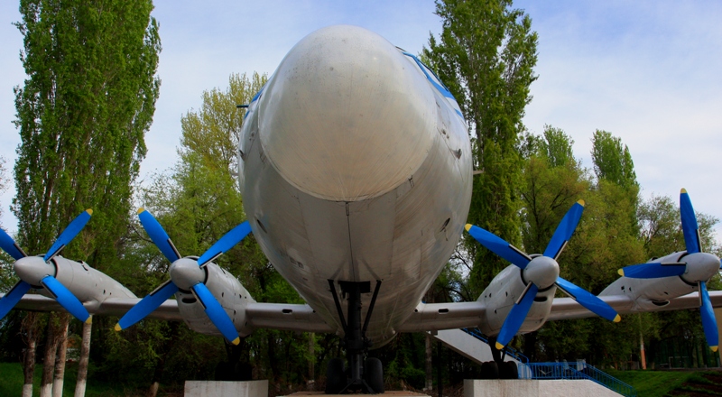 Monument to plane IL-18 in settlement to the Merke.