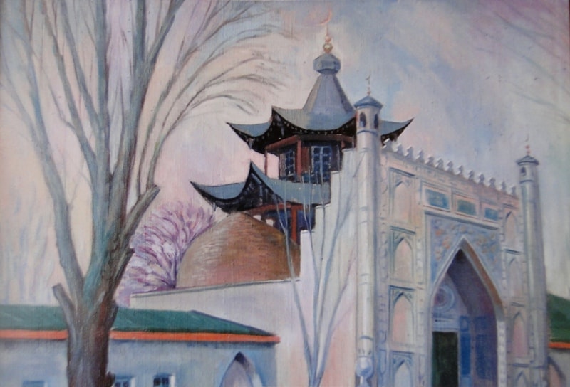 Картина "Жаркентская мечеть". Автор неизвестен.