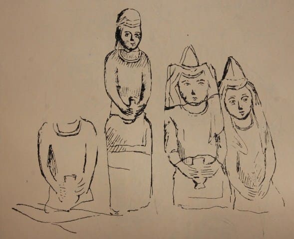 Каменные изваяния у гробницы Козы-Корпеш и Баян-Сулу. Перо. 1856 год. Рисунок Ч. Валиханова.