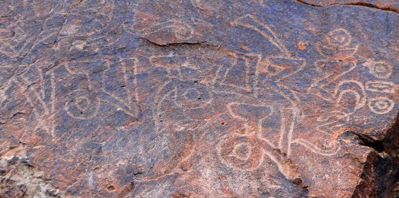 Buddhist inscriptions in valley Tamgaly-tas on river Ili.