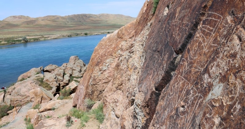 Buddhist inscriptions in valley Tamgaly-tas on river Ili.