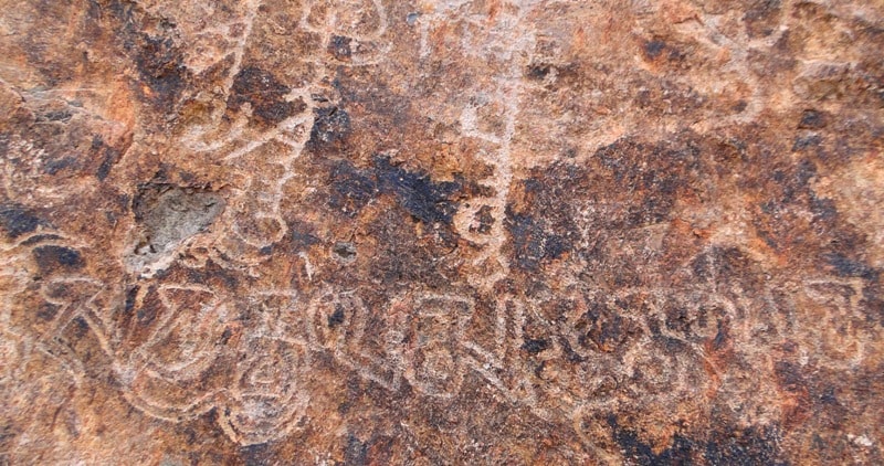 Buddhist inscriptions in valley Tamgaly-tas on river Ili.