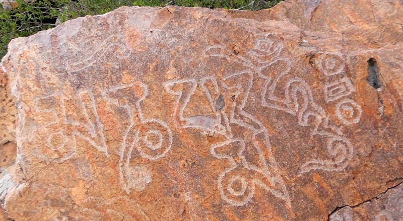 Buddhist inscriptions in valley Tamgaly-tas on river Ili.