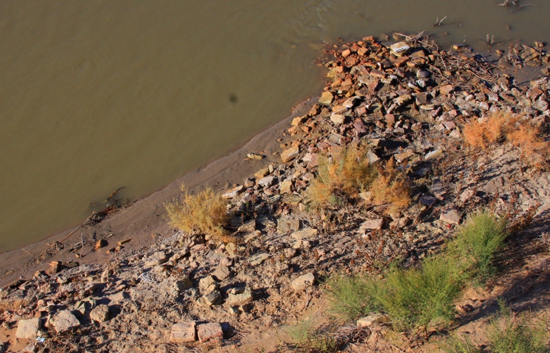 Bricks from the destroyed mausoleum on coast of the river Syr-Darya.