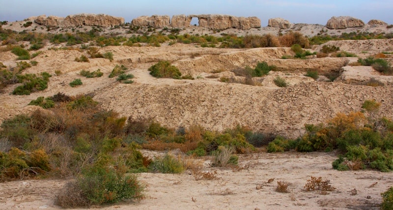 Ruins of the ancient settlement Zhankent. Kyzylorda Region.