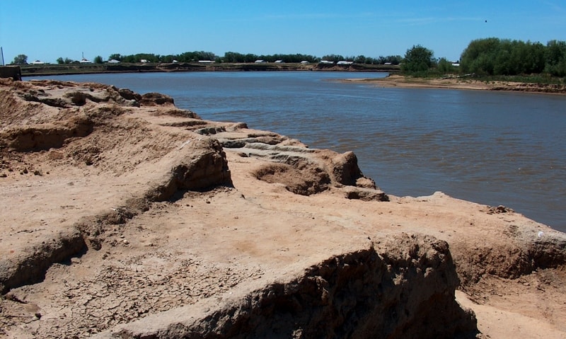 Site of ancient settlement Saraishyk and Ural river.