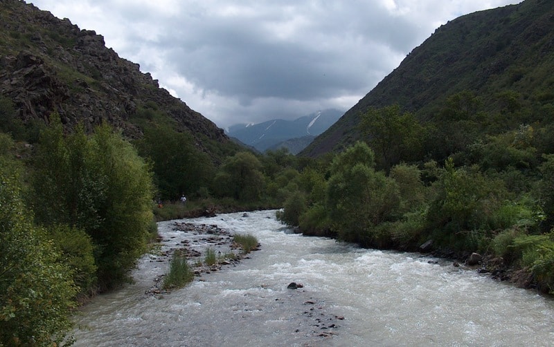 River Aksu in gorge Kshi-Kaindy. Vicinities of national natural park Aksu-Zhabagly.