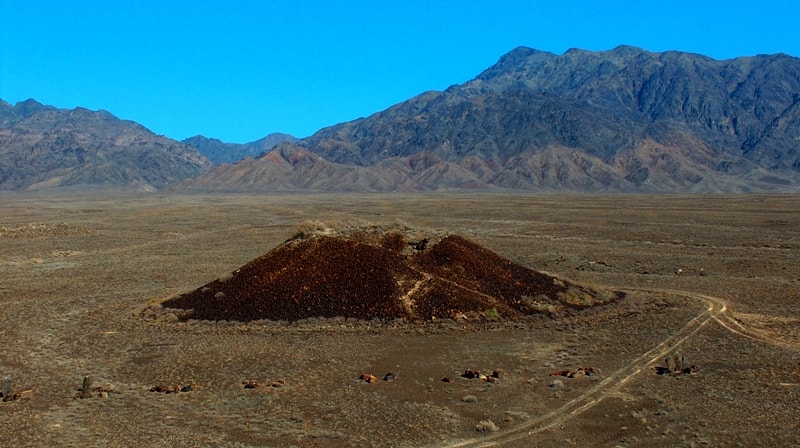 Burial mounds Besshatyr in park Altyn-Emel. Mountain ridge the Altyn-Emel. Almaty province. Southern Kazakhstan.