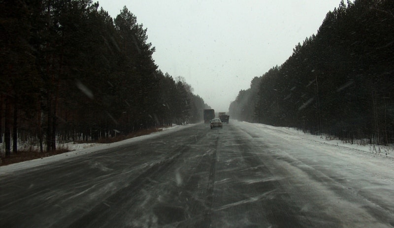 Blizzard on road Astana - Kostanai. March, 2005.