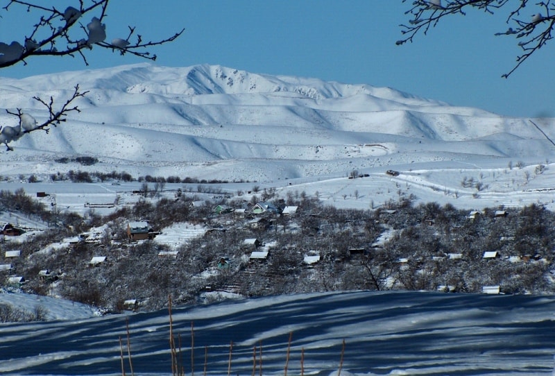 In mountains after a snow.