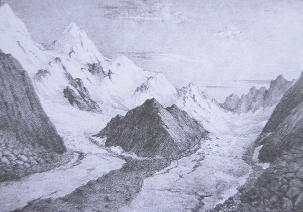 Окрестности горы Белухи. Начало XX века. Рисунок Б. Кошарова.