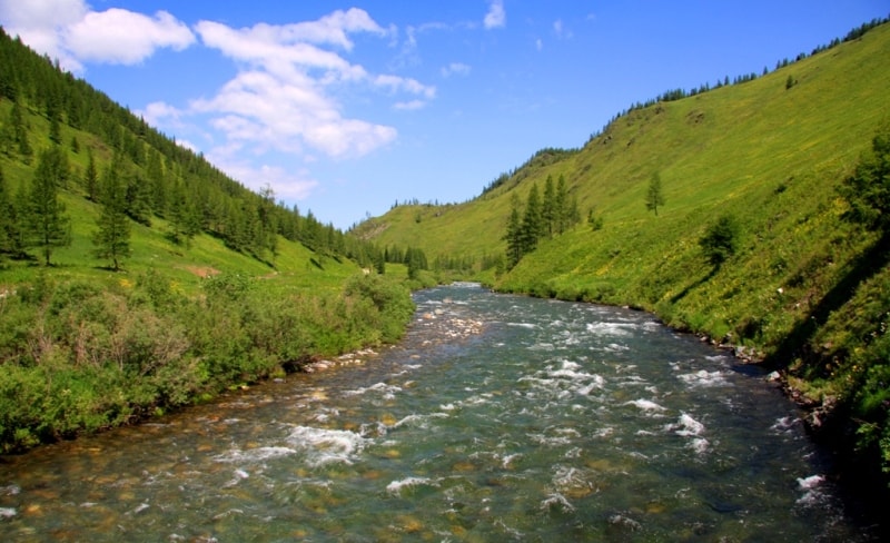 Austrian road from Markakol lake to Bukhtarma river in Katon-Karagay national pak.