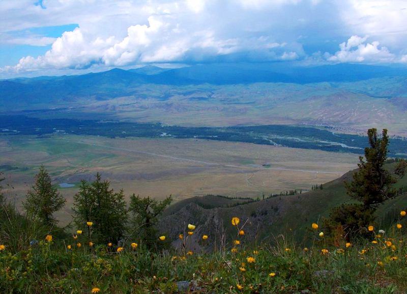 Sights of the Kazakhstan Altai.  Bukhtarma valley, view from Burkhat Pass.