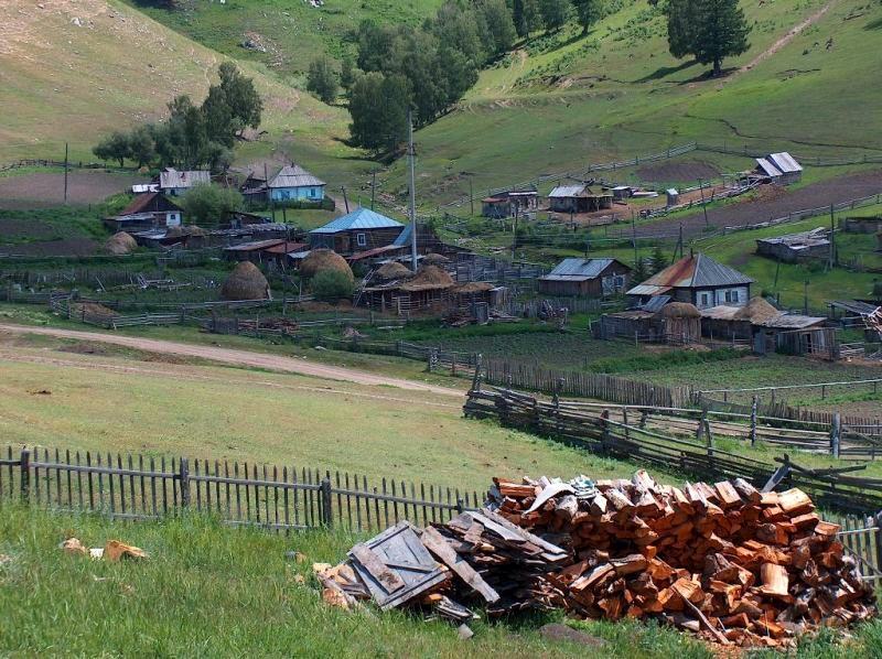 Sights of the Kazakhstan Altai. Village of Urunkhaika on the Markakol lake.