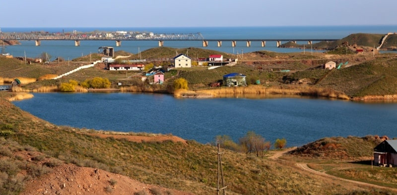 Kapshagaysky hydroelectric power station, reservoir and vicinities.