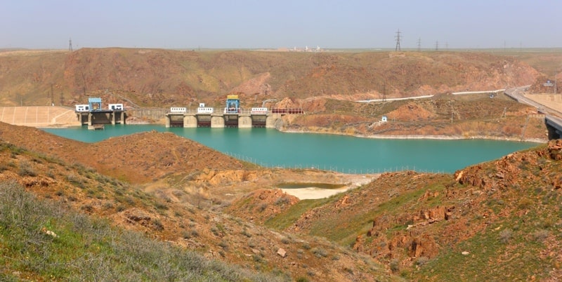 Kapshagay hydroelectric power station, reservoir and vicinities.