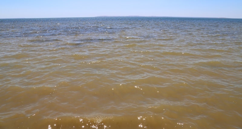 The second ship and environs on Small Aral Sea in the gulf Butakov.