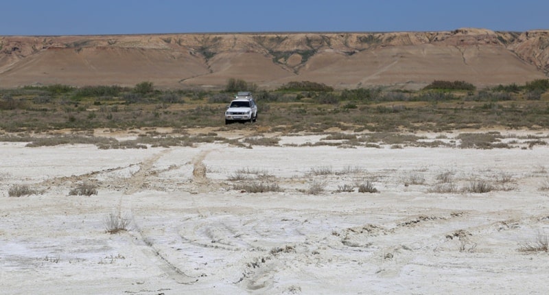 The second ship and environs on Small Aral Sea in the gulf Butakov.