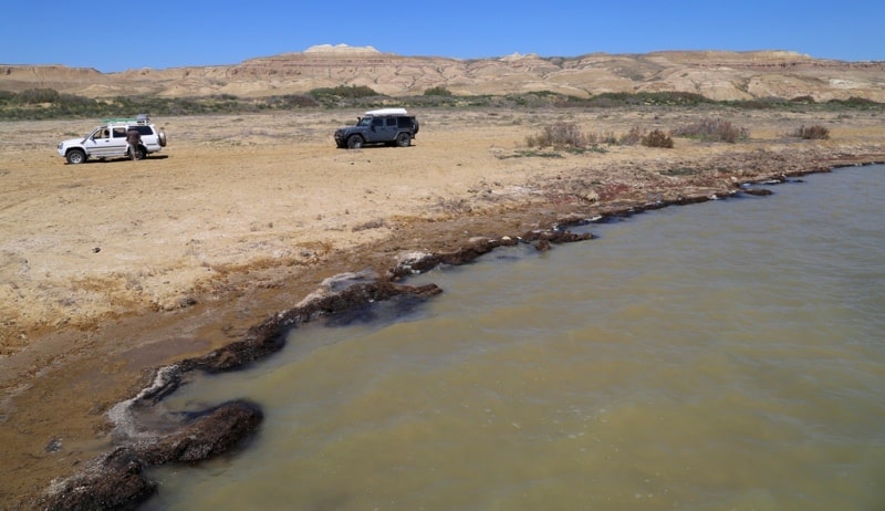 The third ship and environs on Small Aral Sea in the gulf Butakov.