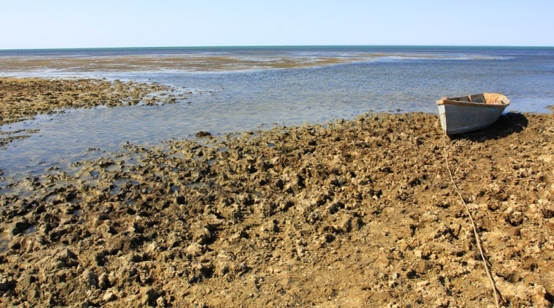 Баржа и окрестности на Малом Аральском море в заливе Бутакова.