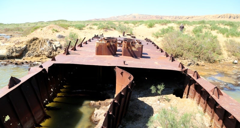 The barge is on Aral Sea and environs in the gulf Butakov.