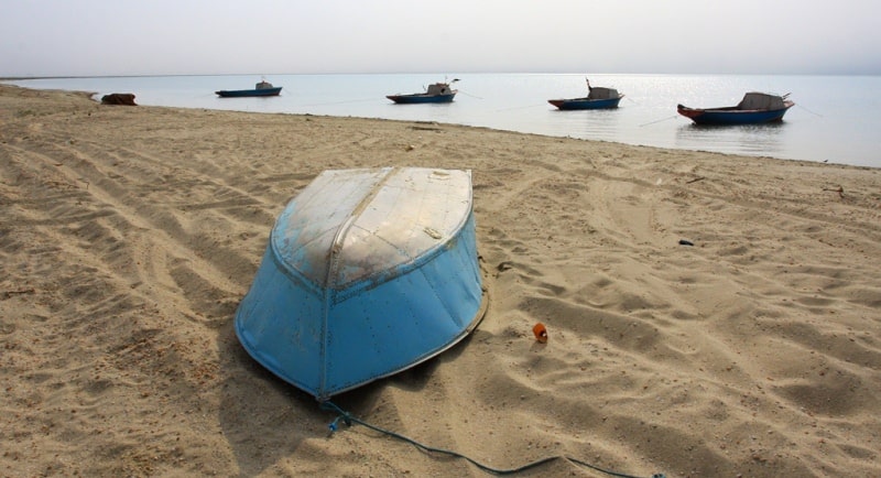 The barge is on Aral Sea and environs in the gulf Butakov.