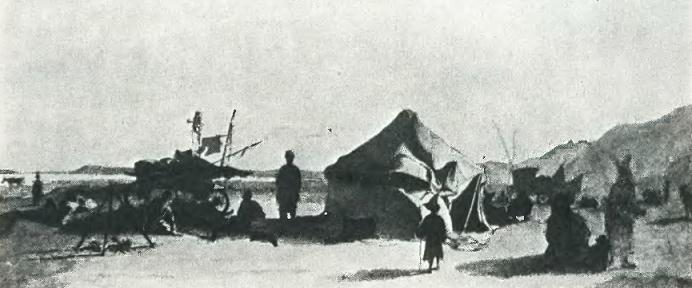 Фрагмент лагеря в степи. Рисунок Тараса Шевченко. 1848 год.