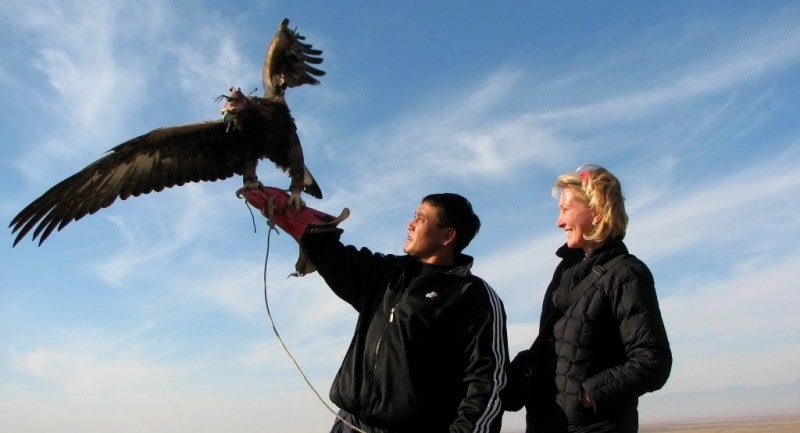 Demonstration hunting with golden eagle in Kazakhstan.