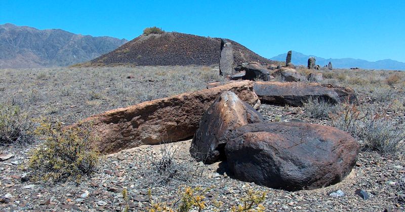 Burial mounds Besshatyr. The Altyn-Emel national park.