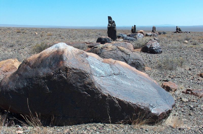 Burial mounds Besshatyr. The Altyn-Emel national park.