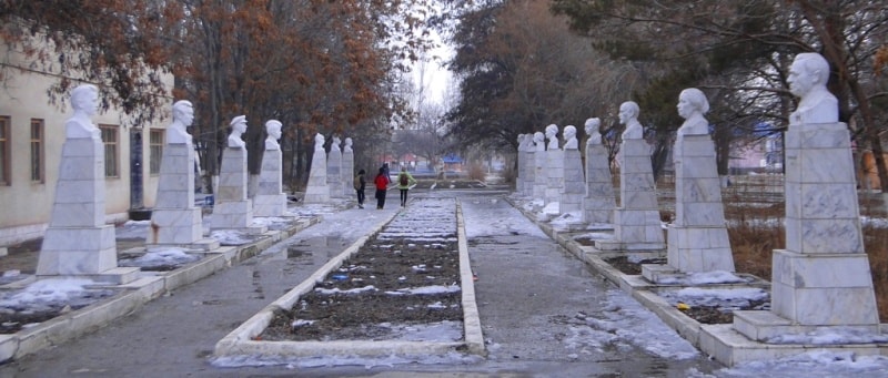 Sculptures in г town park Zharkenta.