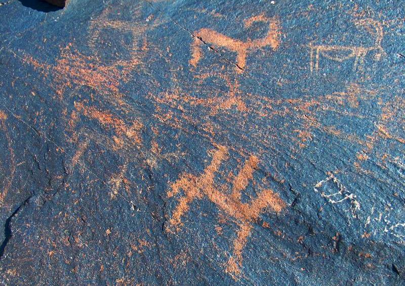 Petroglyphs in the gorge Terekty in Altyn-Emel national park.