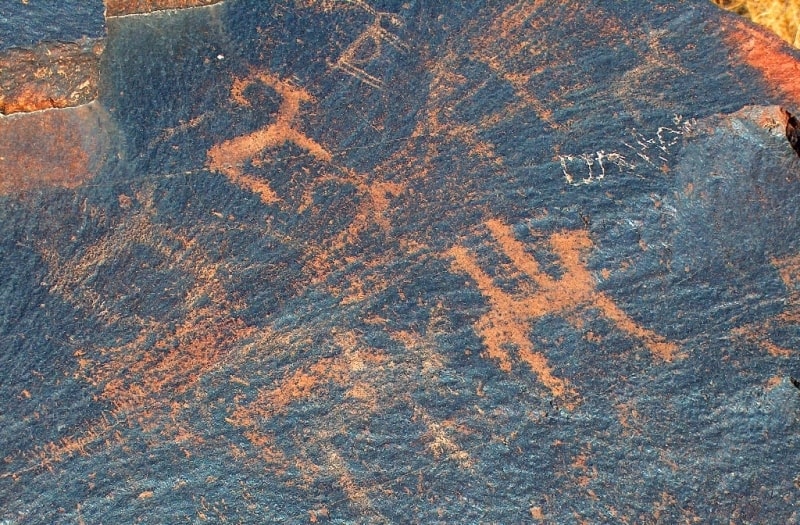 Petroglyphs in Terekty gorge in national park Altyn-Emel.