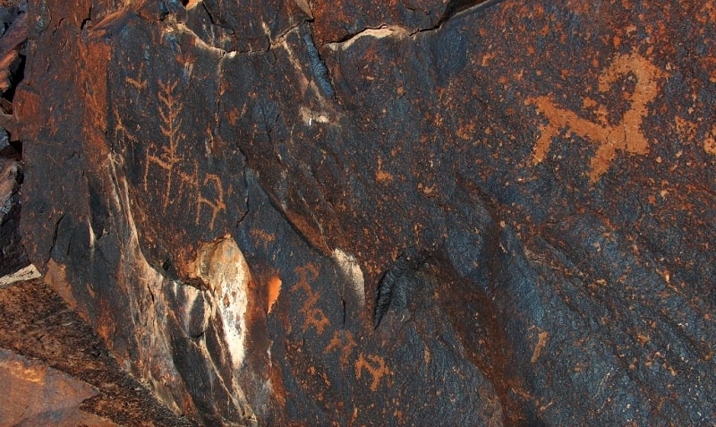 Petroglyphs in Terekty gorge in national park Altyn-Emel.