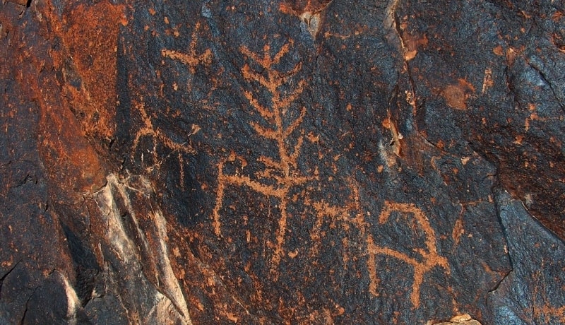 Petroglyphs in Terekty gorge in national park Altyn-Emel.