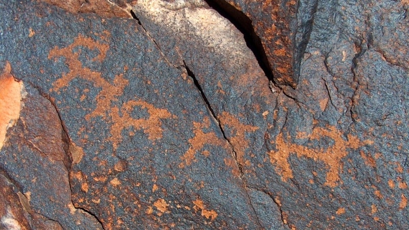 Petroglyphs in Terekty gorge in national park Altyn-Emel.