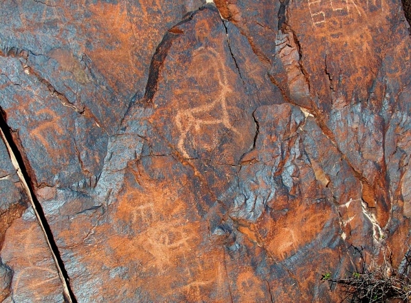 Petroglyphs in Terekty gorge in national park Altyn-Emel.