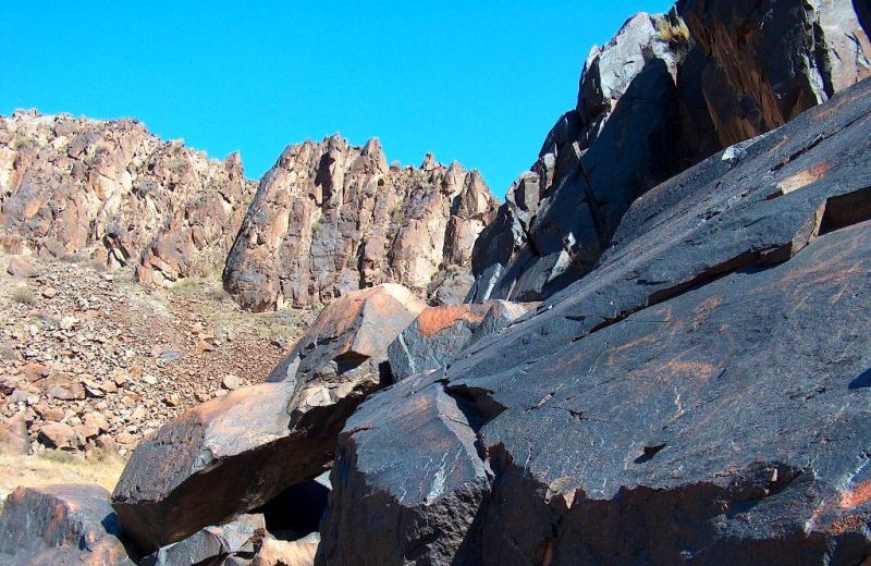 Petroglyphs in Terekty gorge in national park Altyn-Emel.