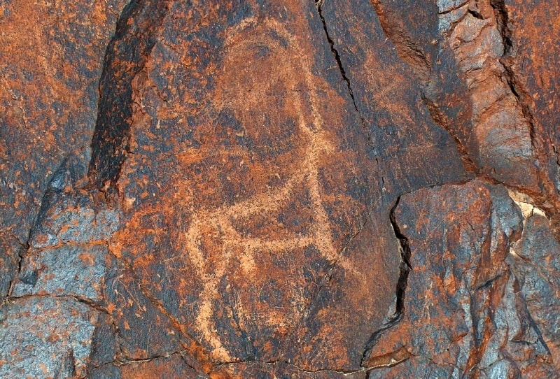 Petroglyphs in Terekty gorge in national park Altyn-Emel.