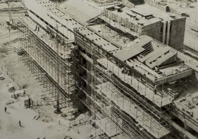 May 1977. Finishing the façade of the medical building.