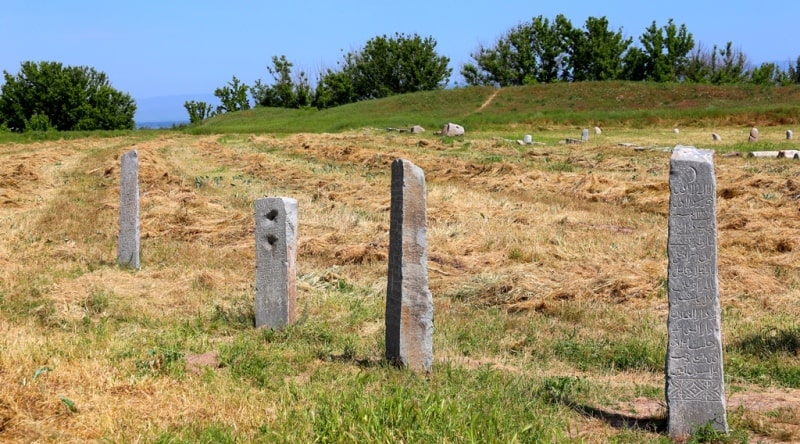  Eepigraphy monuments on gravestone stones steles with inscriptions the Arab alphabet.