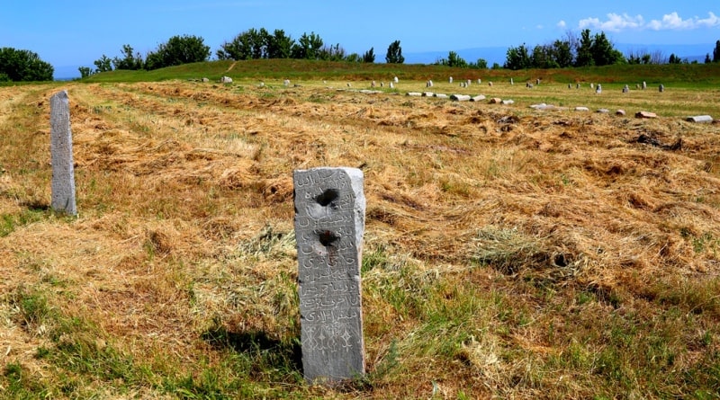  Eepigraphy monuments on gravestone stones steles with inscriptions the Arab alphabet.