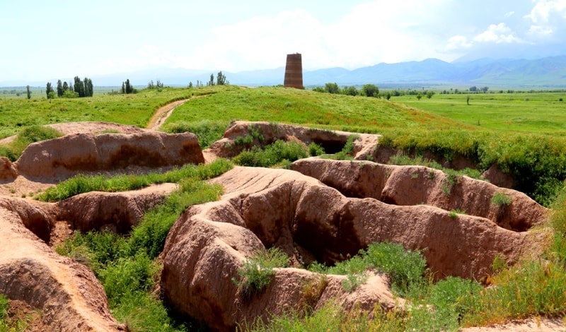 Ruins of the state of karakhanid in the neighborhood of the architectural and archaeological Tower Burana complex.