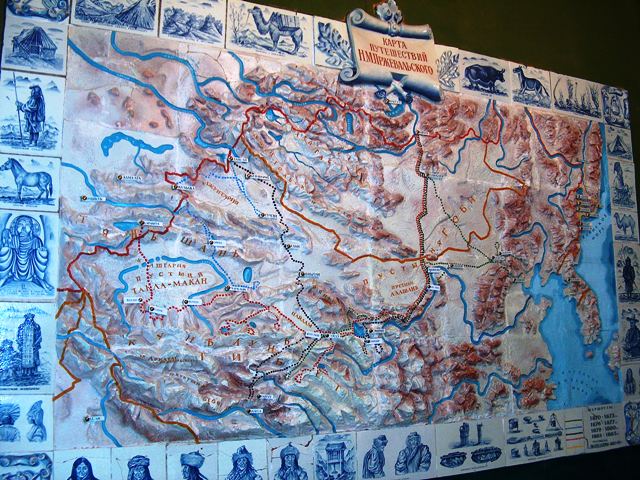 Карта с путешествиями Пржевальского.