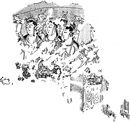 Пенджикент. Храм II, объект X. Прорисовка росписи.