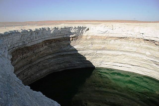 Turquoise lake in the desert Kara Kum.