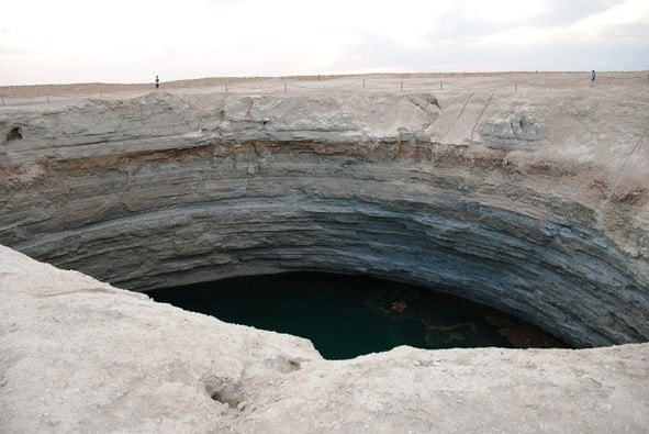 Turquoise lake in the desert Kara Kum.