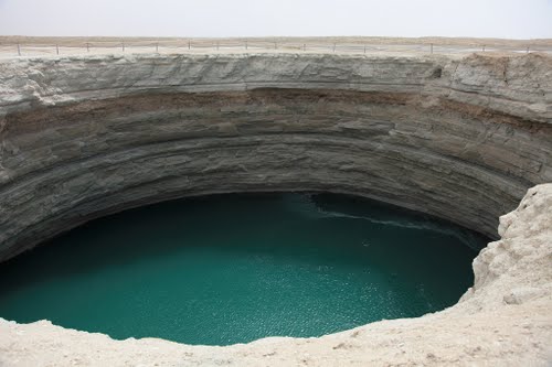 Turquoise lake in the desert Kara Kum.